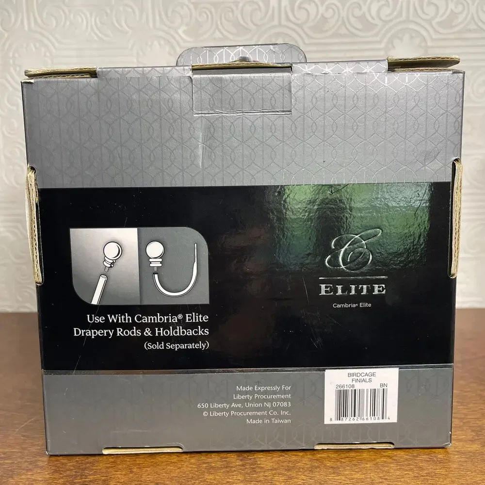 NEW Cambria Elite Brushed Nickle Birdcage Curtain Rod Finial Set Of 2 266108